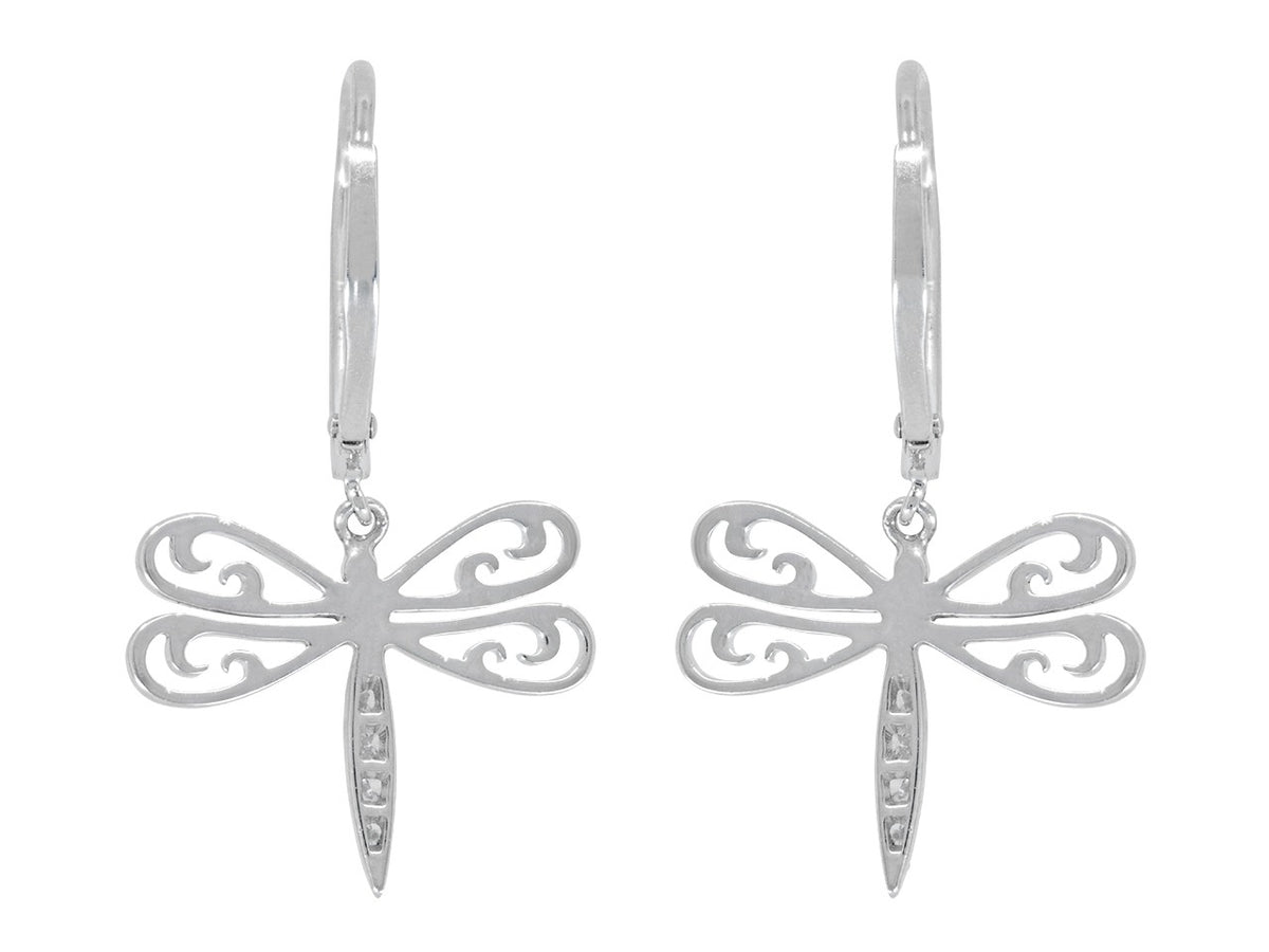 18K white gold dragonfly earrings with diamond accents