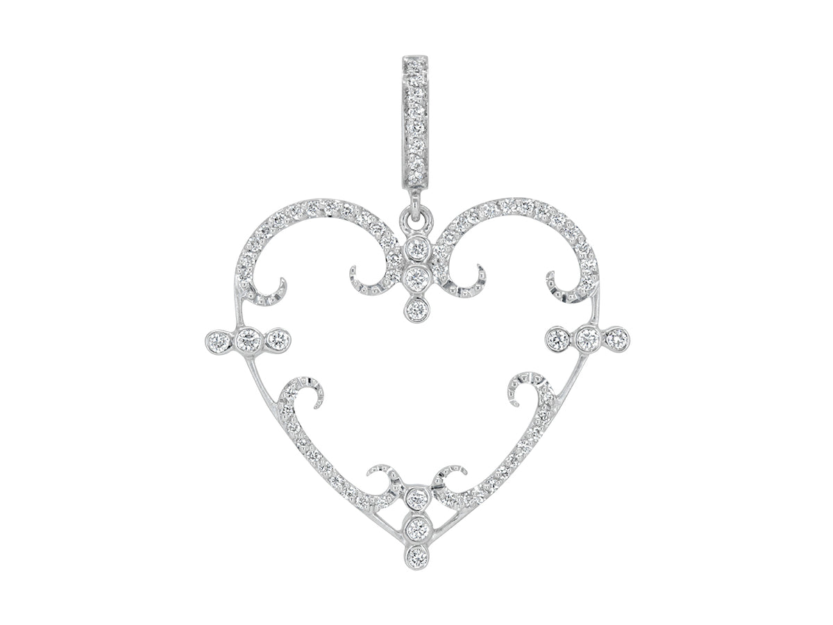 Diamond open heart pendant in white gold