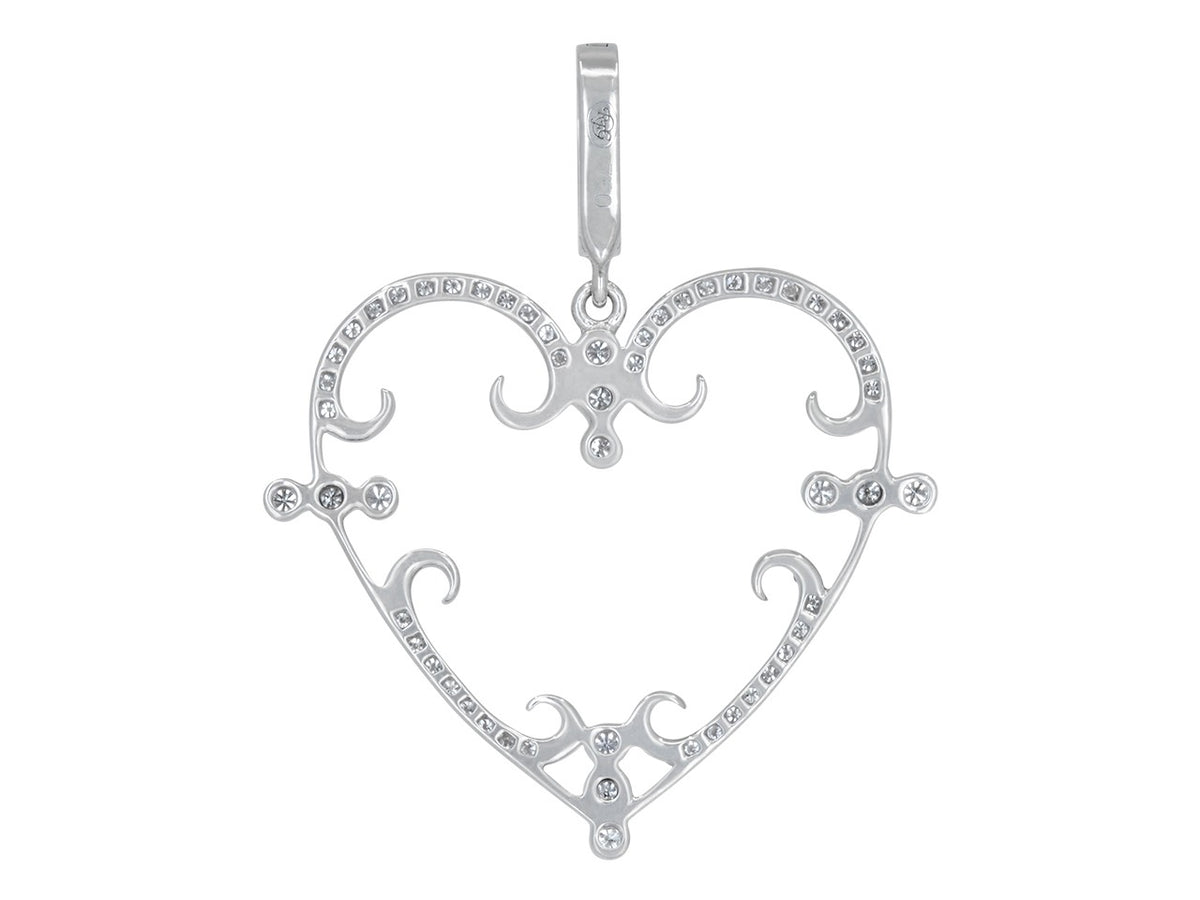 Open heart pendant in white gold with diamonds