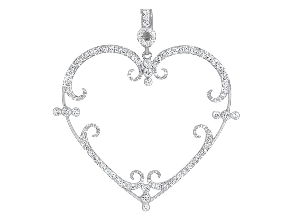 Diamond open heart pendant in 18K white gold