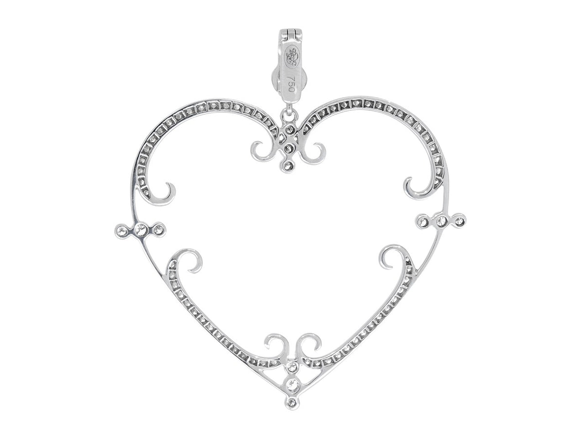 Open heart pendant in white gold with diamond accents