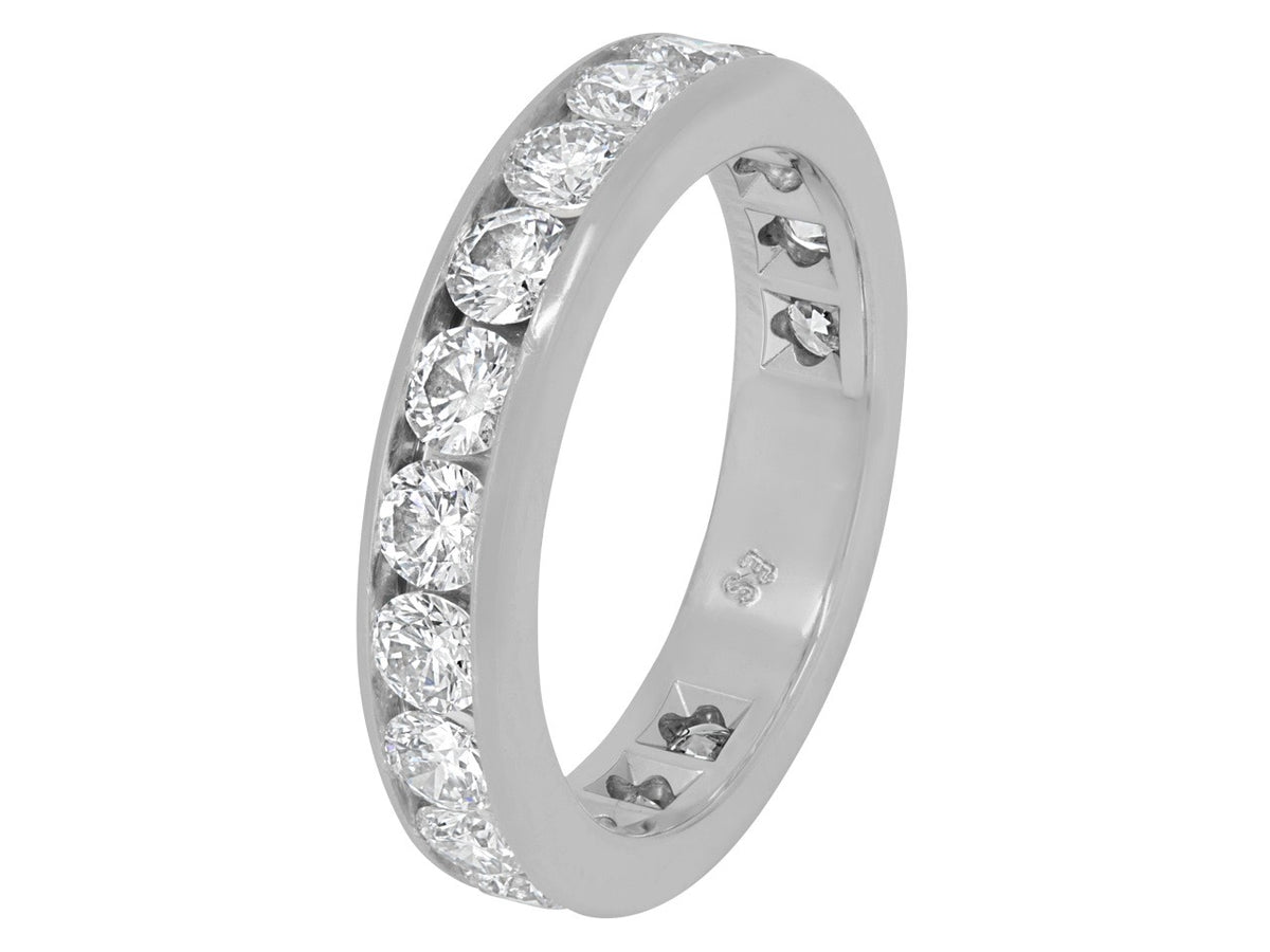 Platinum diamond eternity band with channel set round diamonds