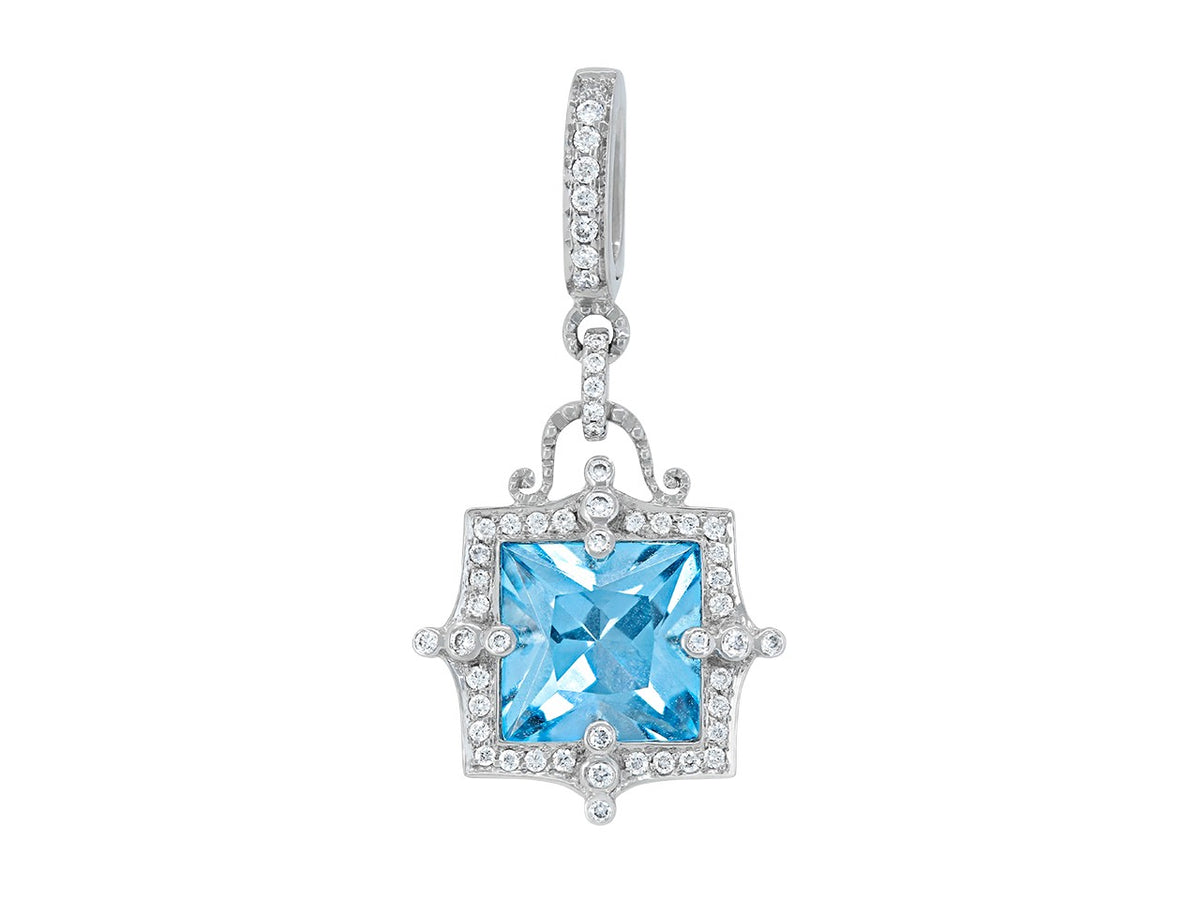 Blue topaz diamond pendant in 18K white gold
