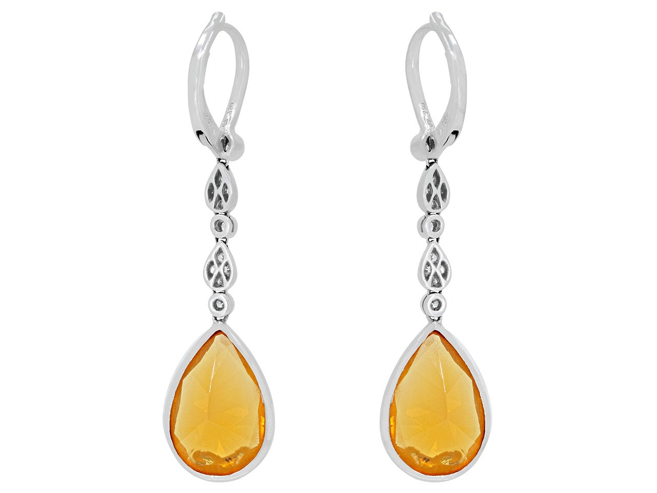 Rhonda Faber Green Orange Opal and Diamond Drop Earrings in 18K White Gold