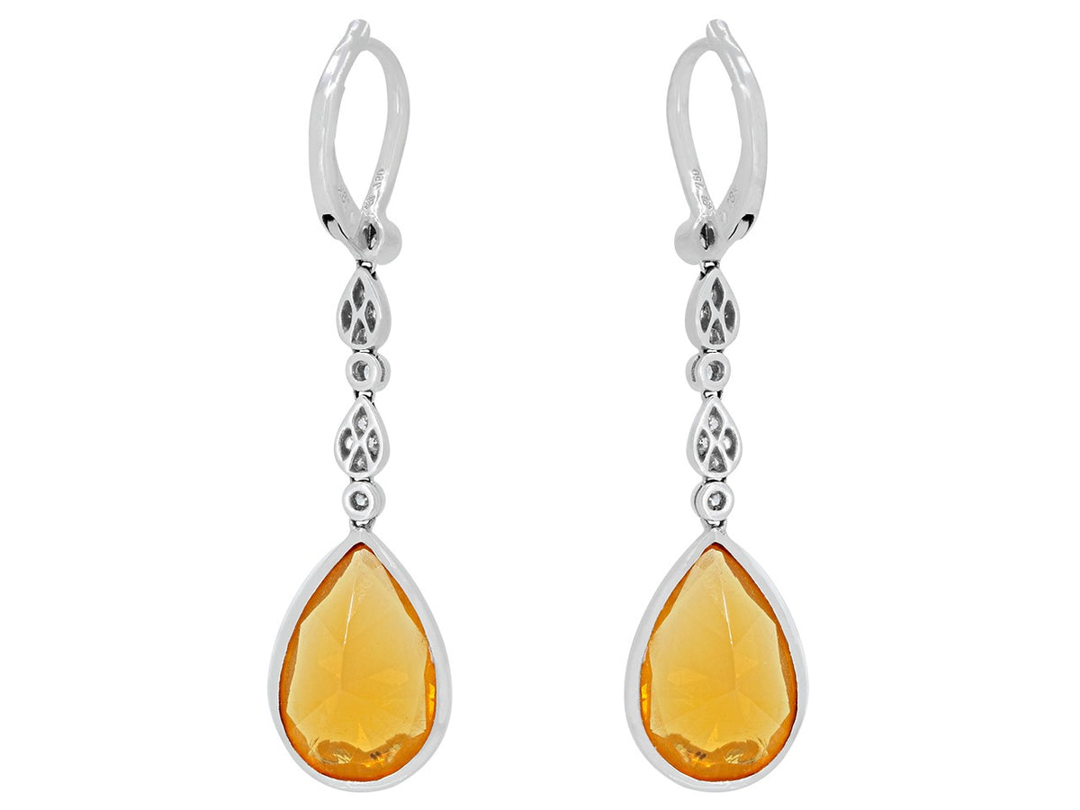 Pair of orange opal and diamond drop earrings