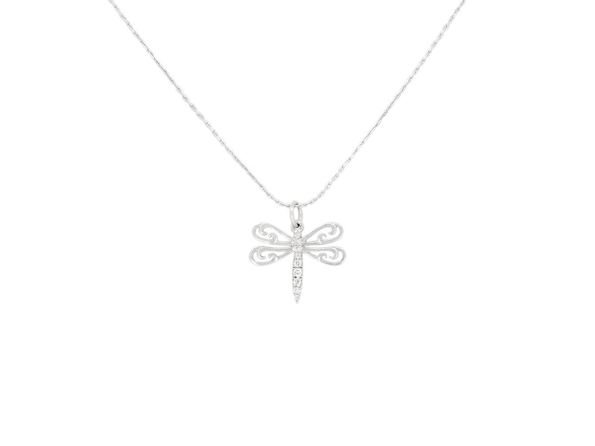 18K white gold dragonfly pendant necklace with diamond