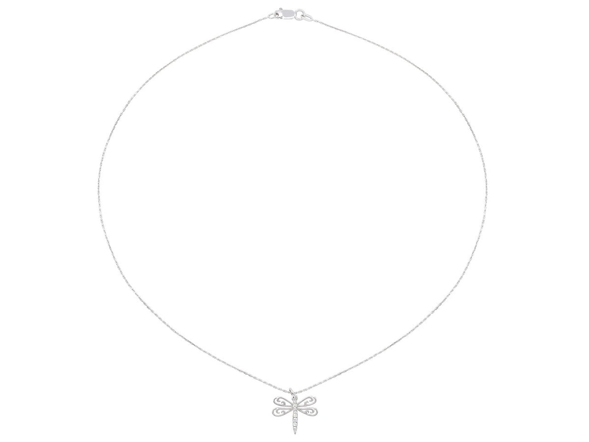 Petite white gold necklace with dragonfly pendant