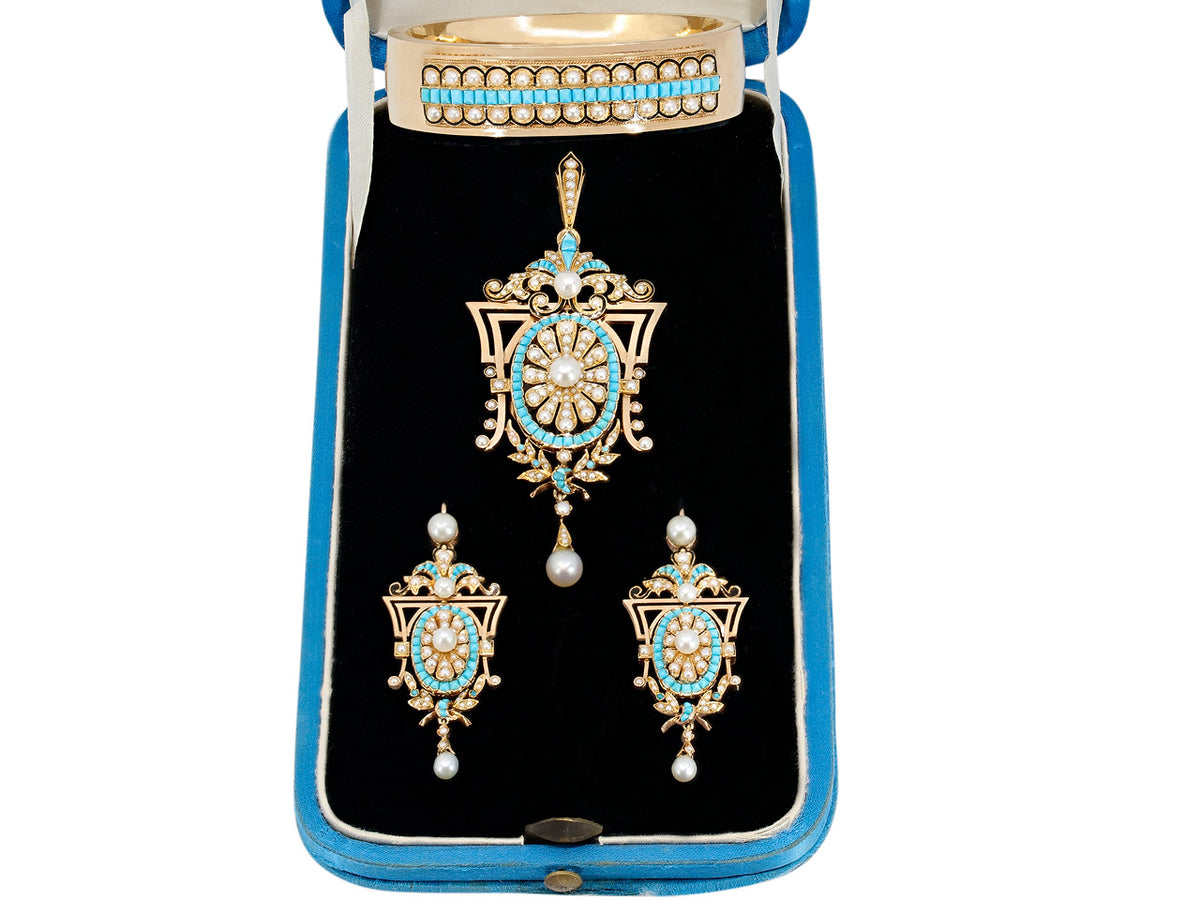 Victorian turquoise pendant earrings and bracelet set