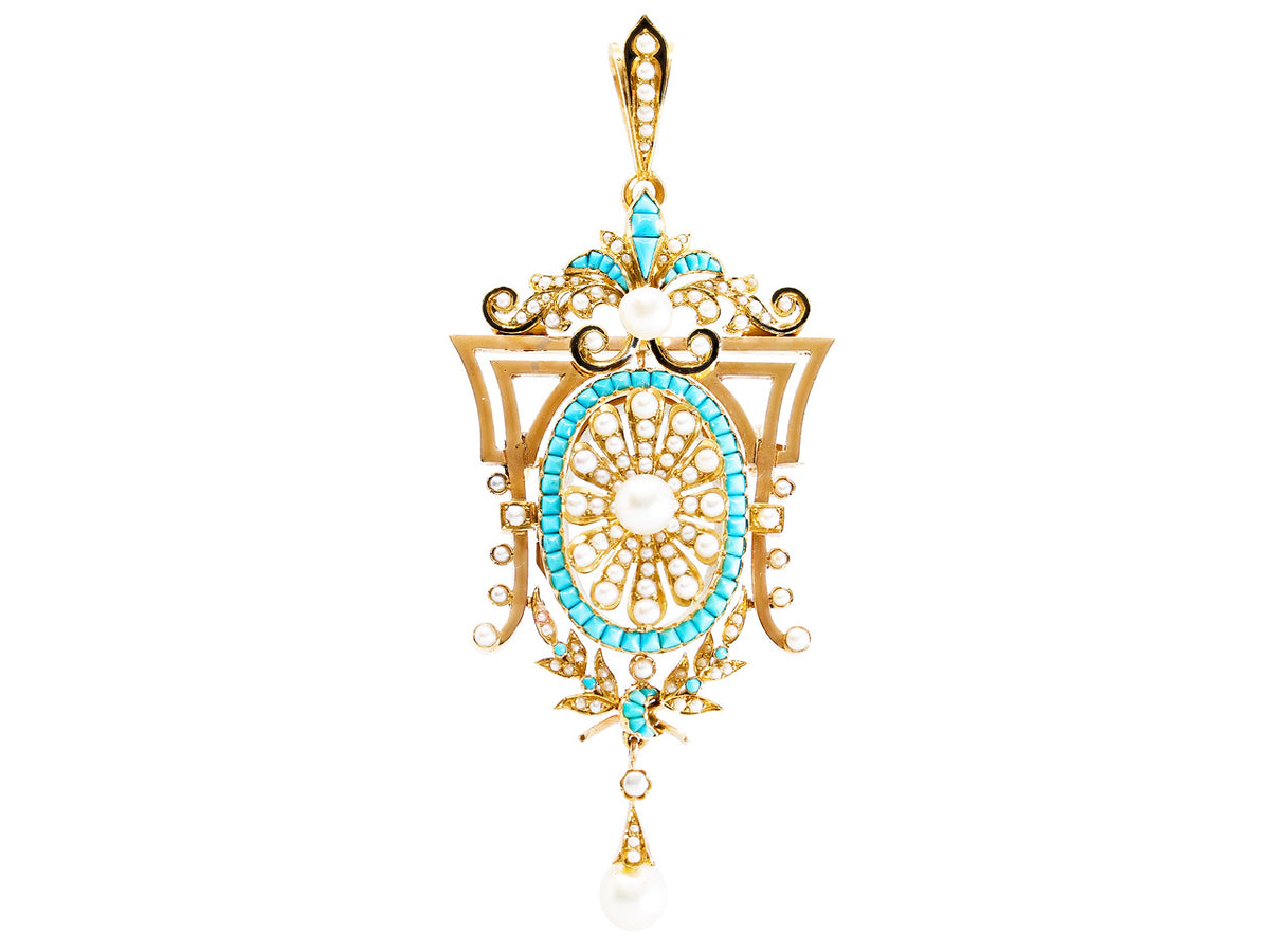 Victorian turquoise and pearl locket pendant