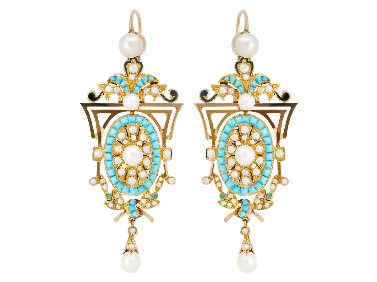 Antique Victorian turquoise and pearl drop earrings