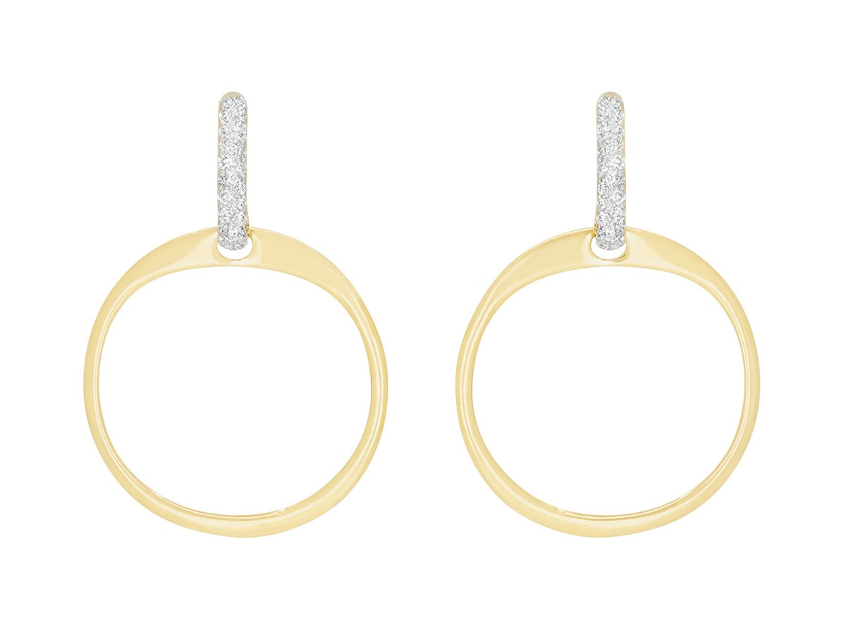 18K yellow gold hoop earrings with diamond set white gold tops