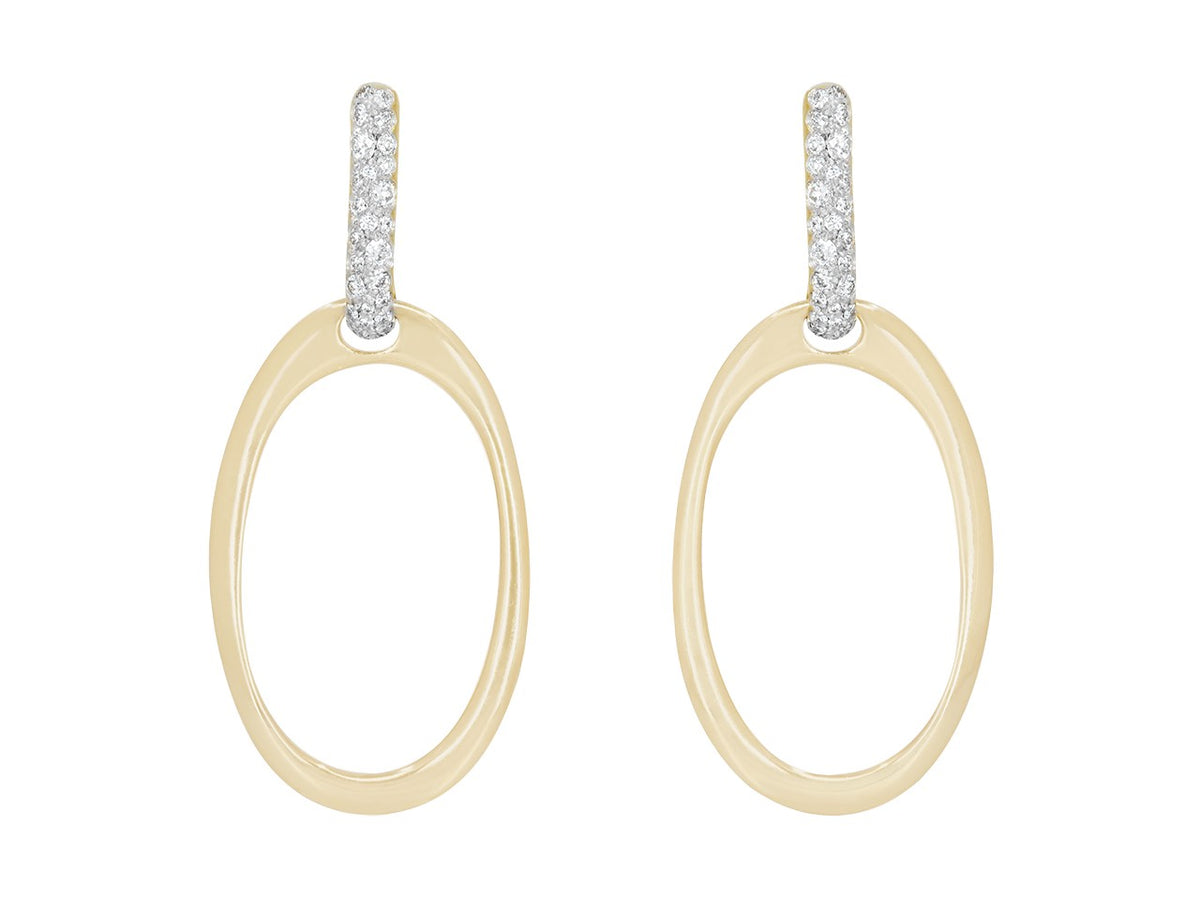 Oval 18K gold hoop earrings with diamond tops