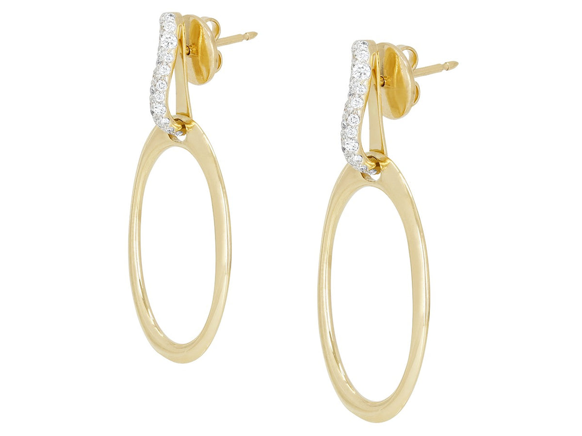 Oval gold hoop earrings with diamond set tops