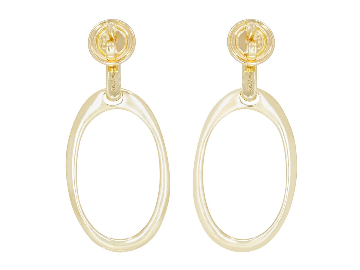 Oval 18k gold hoop earrings with diamond set tops