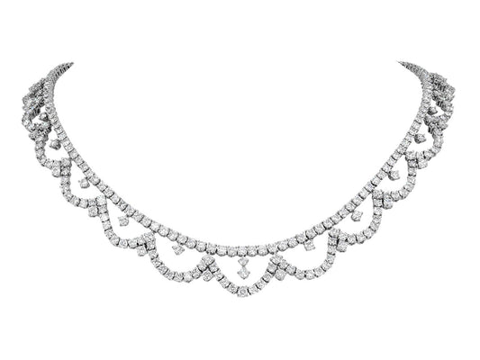 Piranesi Diamond Garland Necklace in 18K White Gold