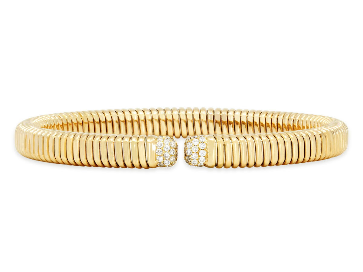 18K gold tubogas bracelet with diamond set terminals