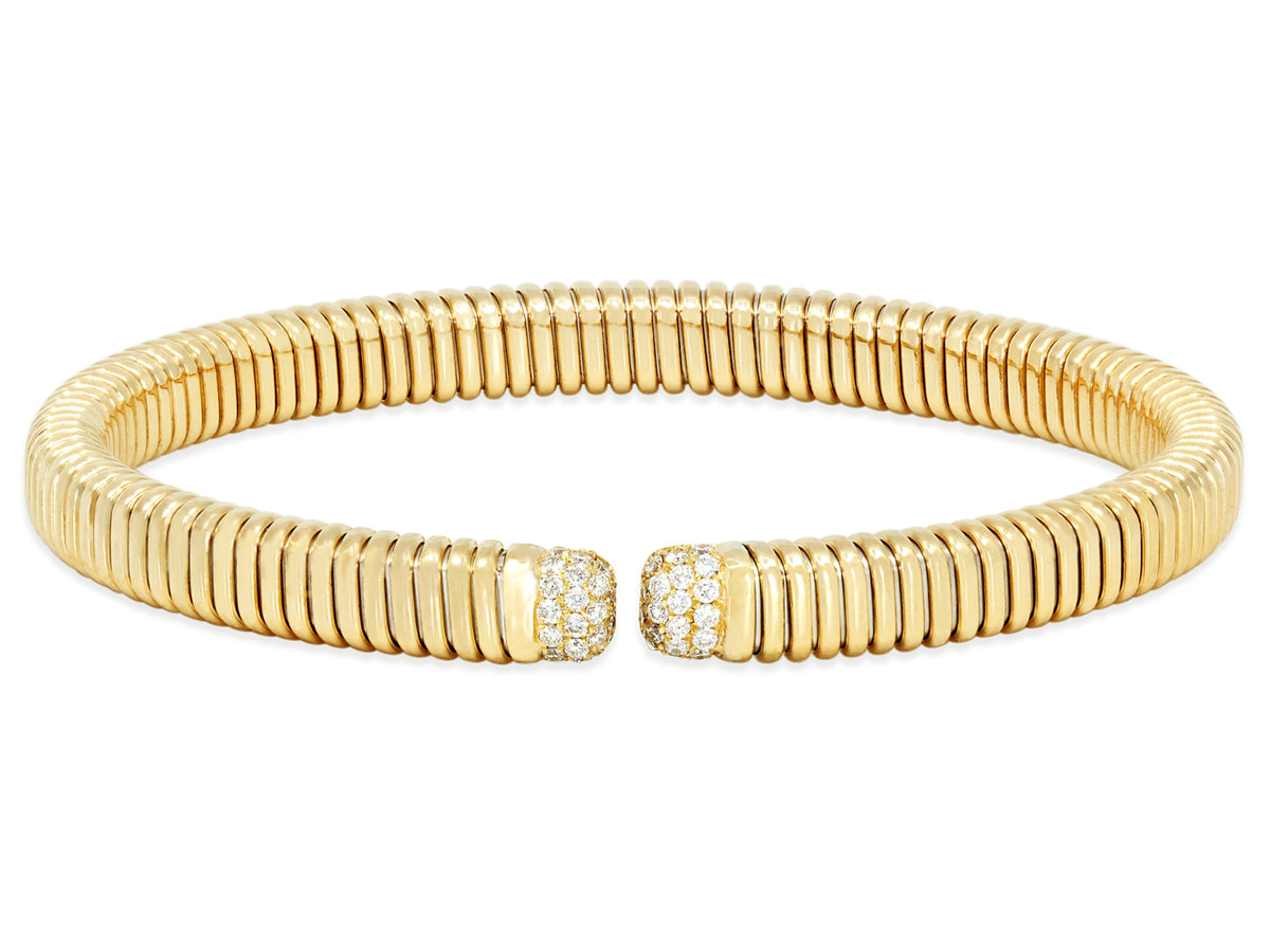 18K gold tubogas bracelet with diamond set terminals