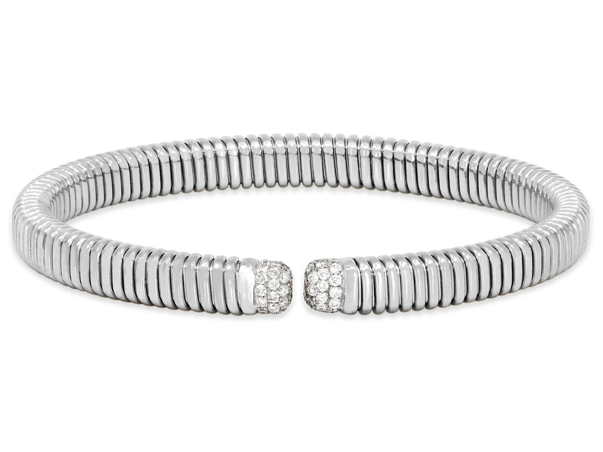 18K white gold tubogas bangle with diamond terminals