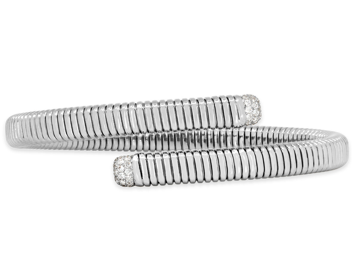 Tubogas diamond bypass bracelet in 18K white gold