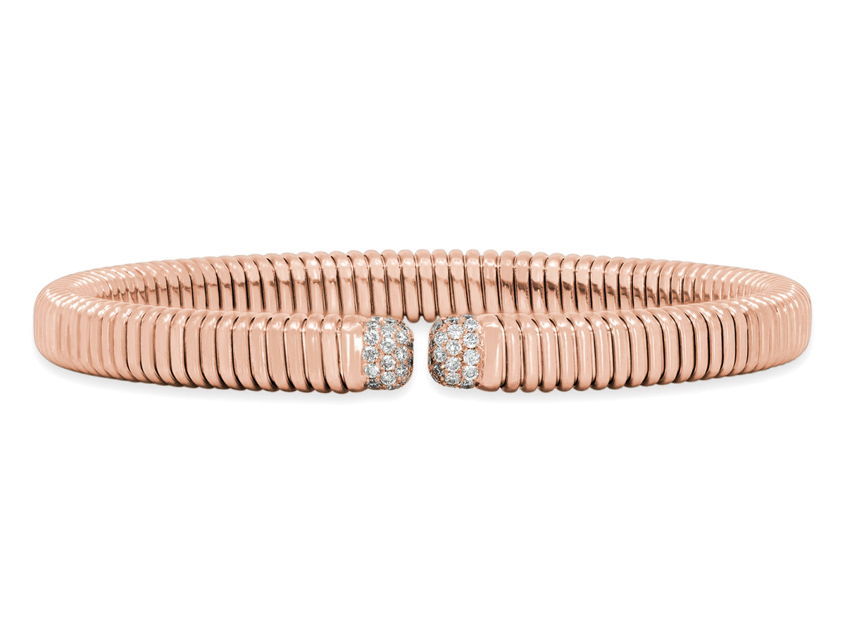18K rose gold tubogas bracelet with diamond terminals