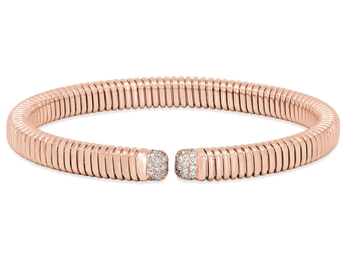 Rose gold tubogas bangle with diamond set terminals