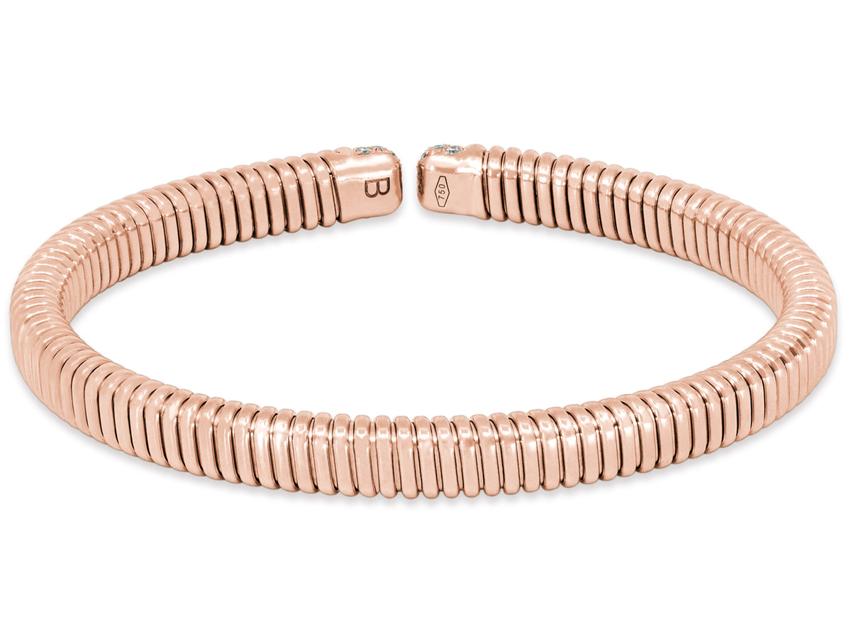 18K rose gold tubogas bangle with diamond terminals