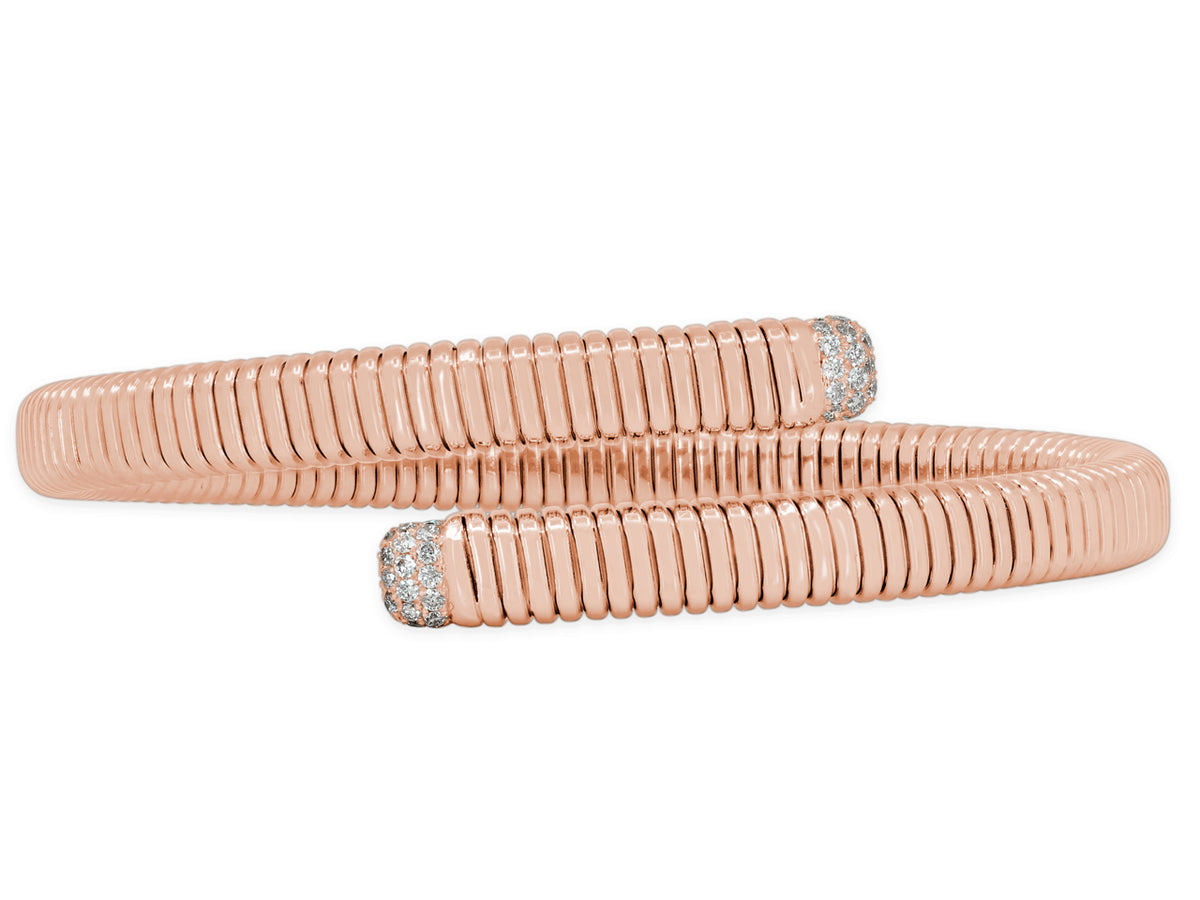 Rose gold tubogas bypass bracelet with diamond terminals