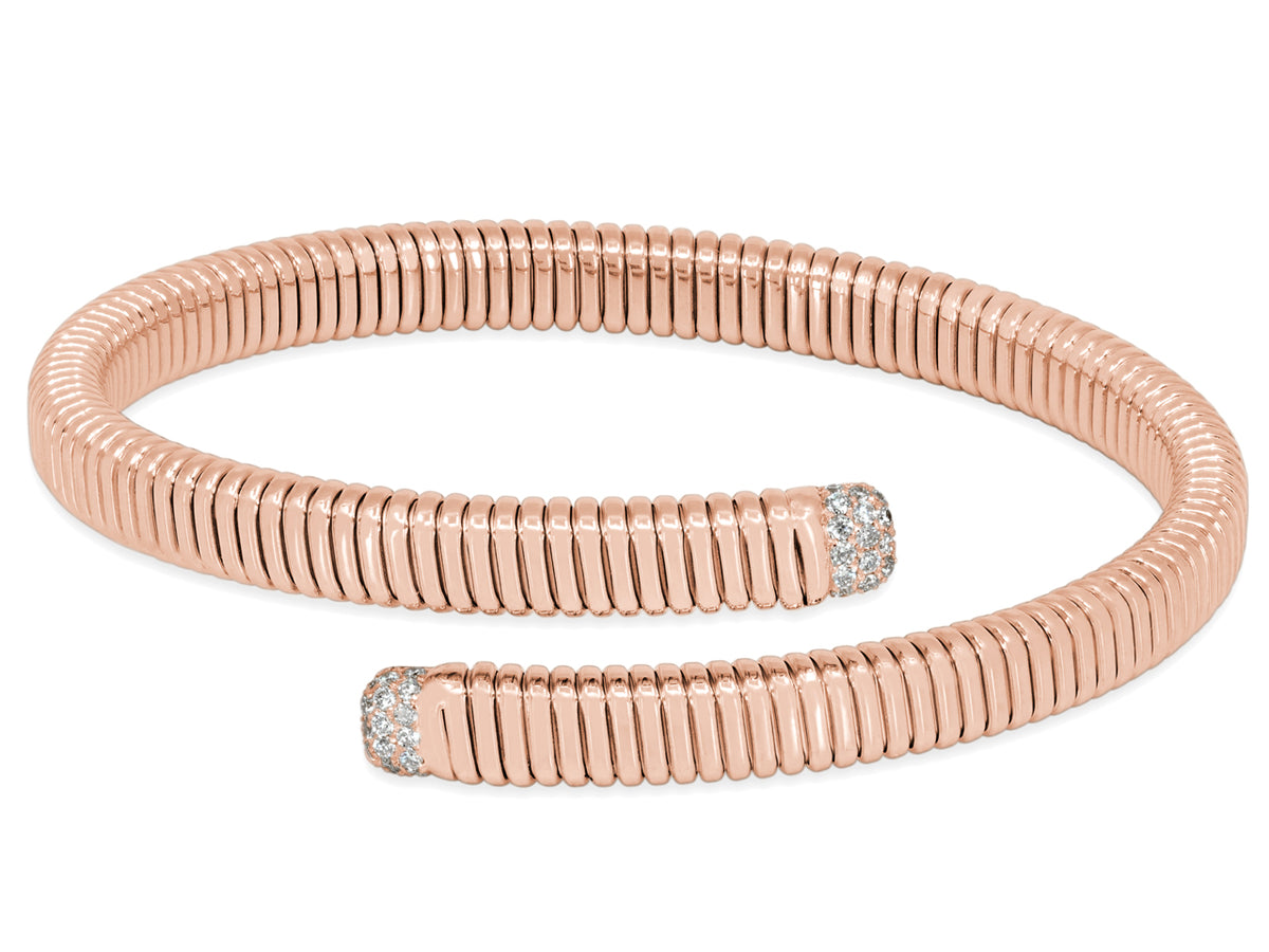 Rose gold tubogas bypass bracelet with diamond terminals