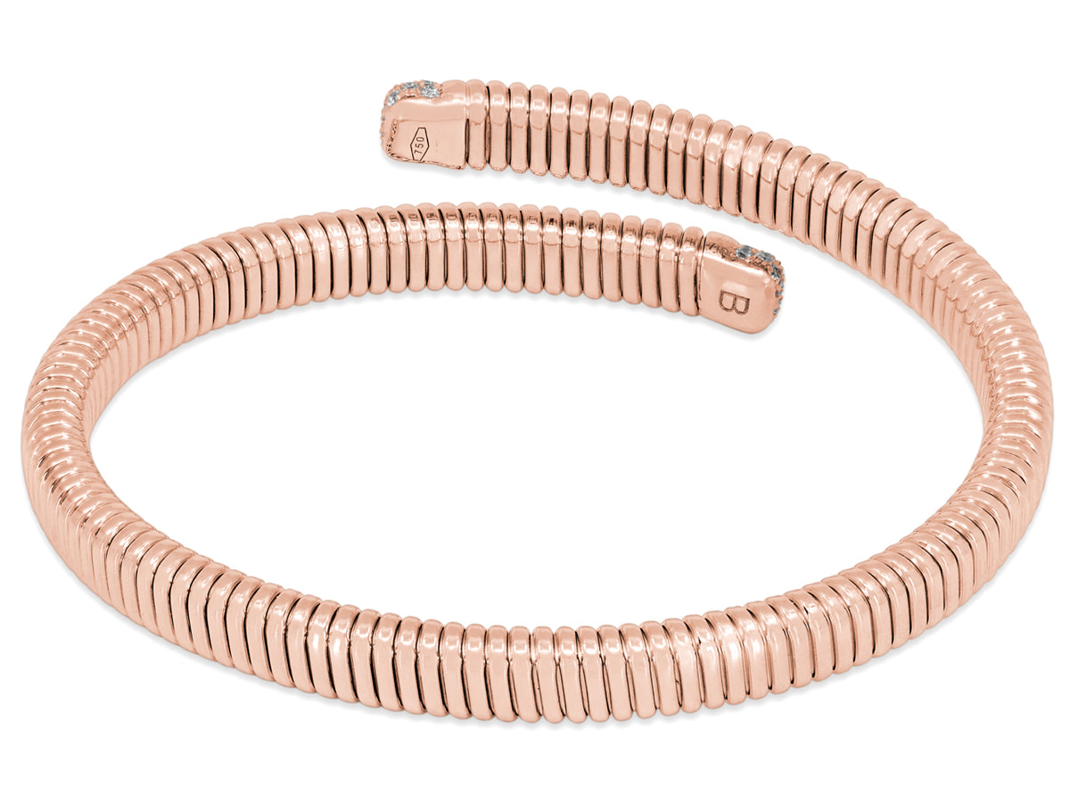 Rose gold tubogas bypass bracelet with diamond terminals