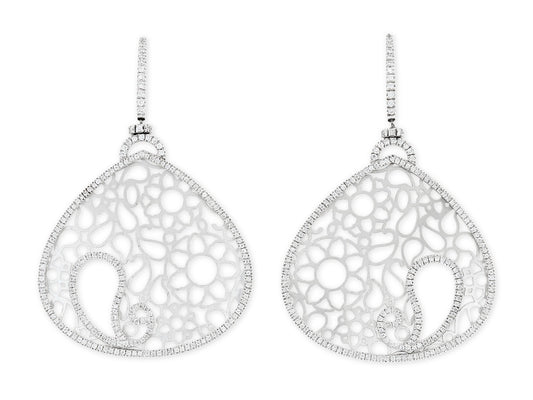 Large Openwork Diamond Earrings in 18K White Gold