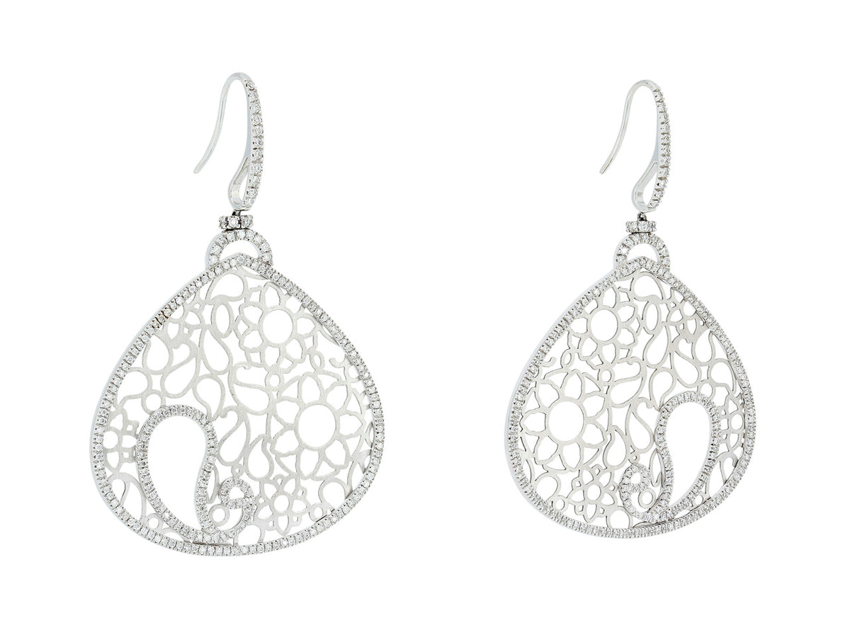 18K white gold diamond openwork teardrop earrings
