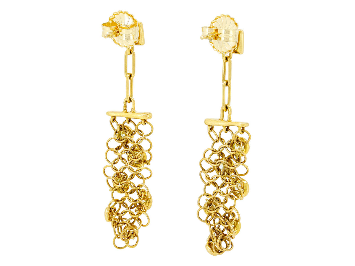 Pair of 18K gold chainmail diamond earrings