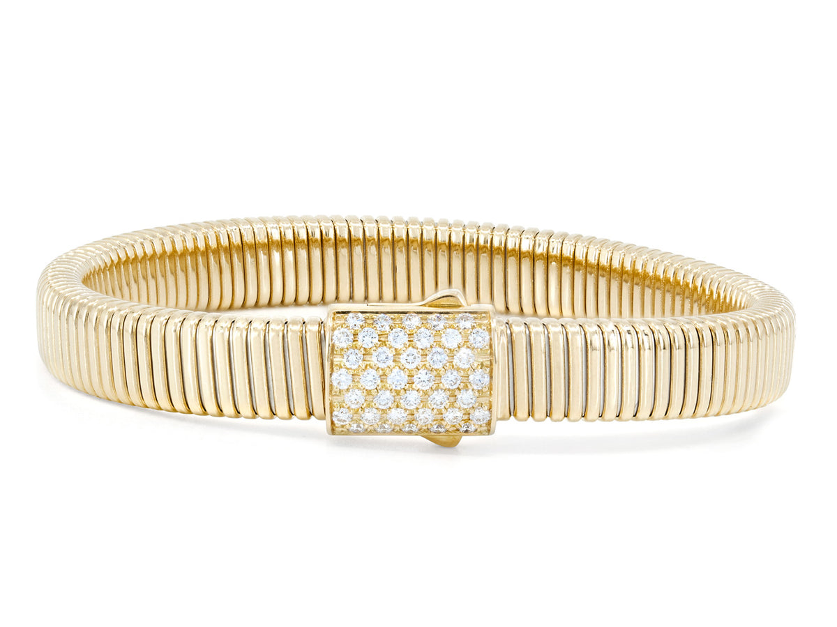 18K gold tubogas bracelet with diamond buckle clasp