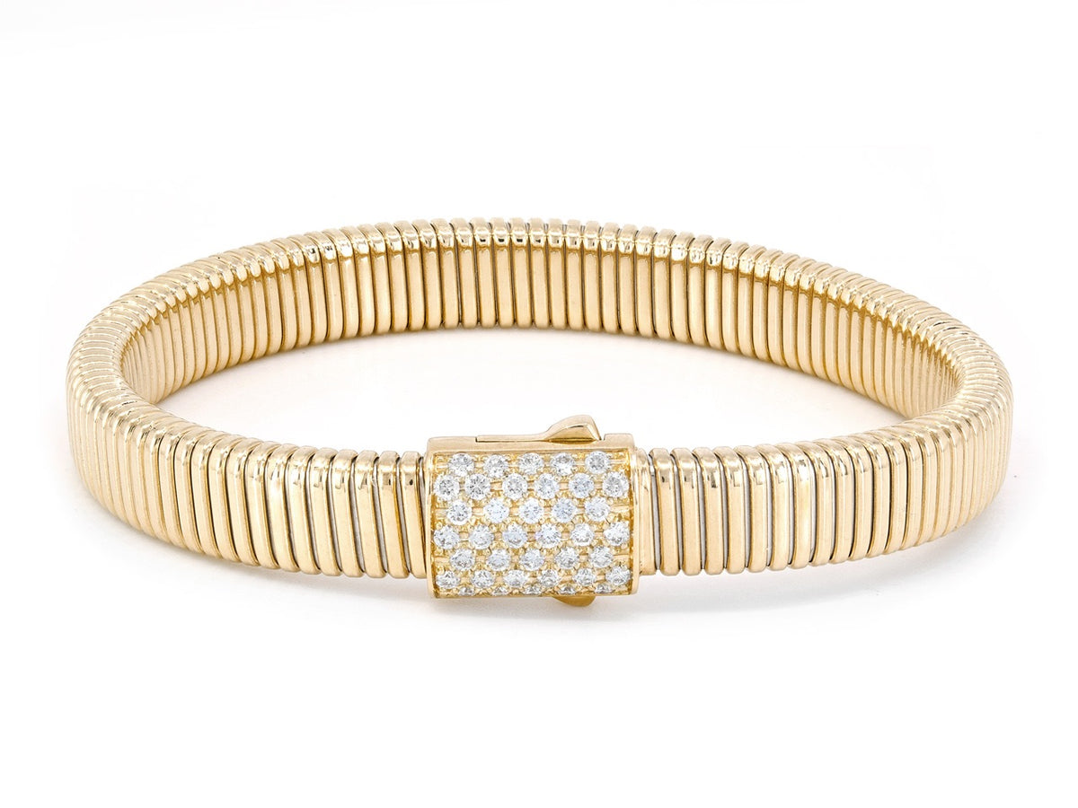 18K gold tubogas bracelet with pave diamond clasp