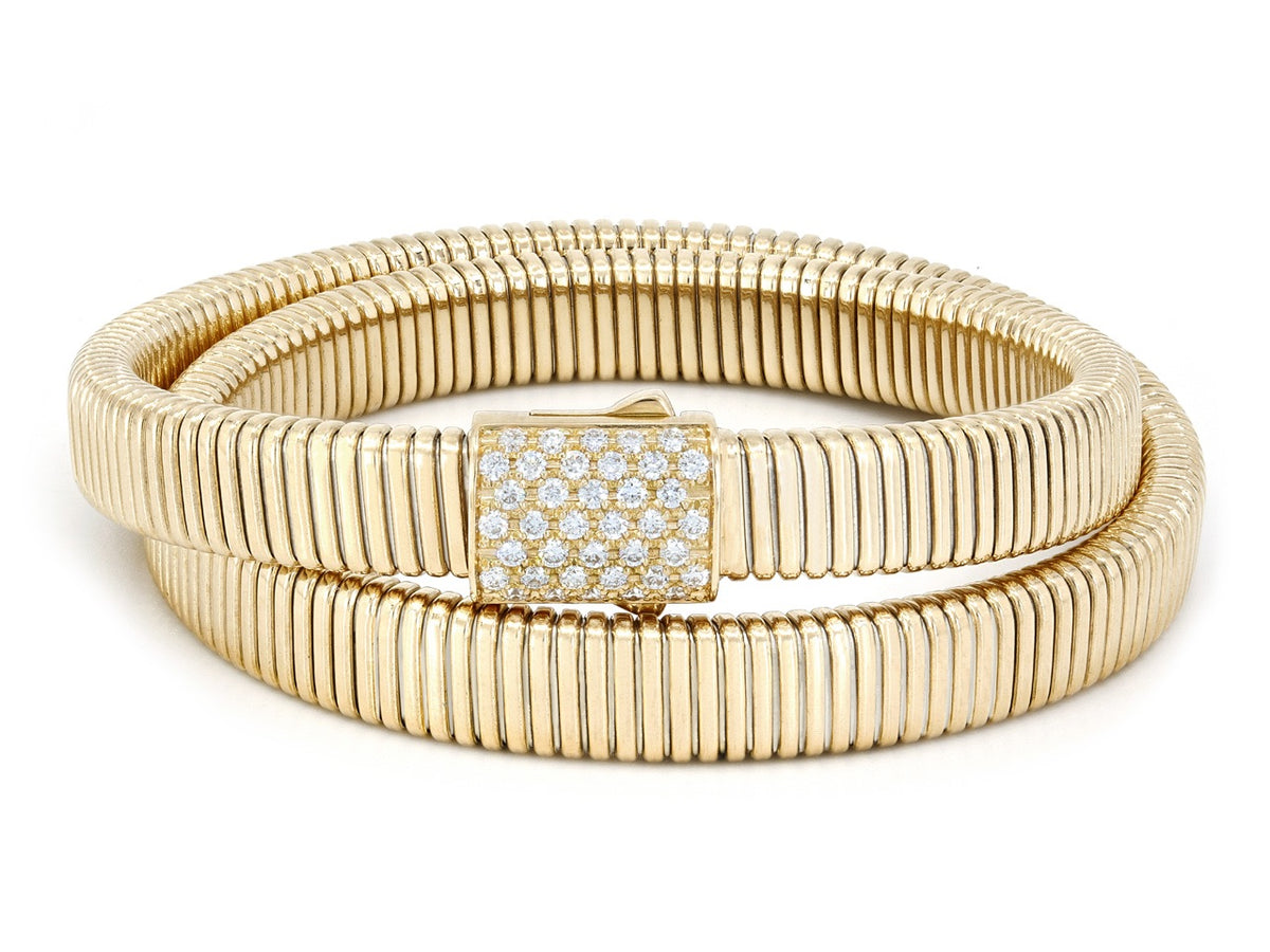 Double wrap gold bracelet with pave diamond clasp