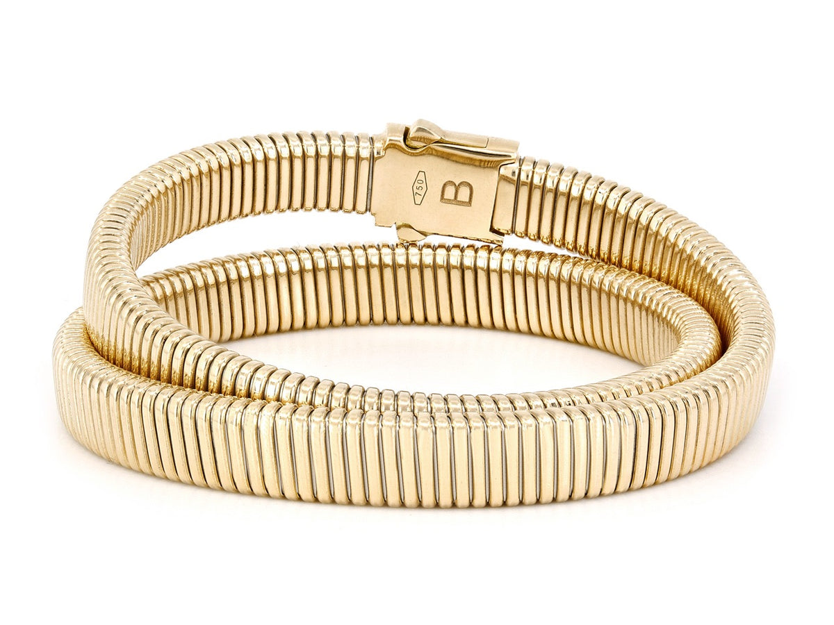 18K gold double wrap tubogas bracelet with buckle clasp