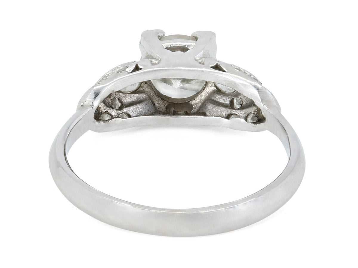 Rear view of a platinum diamond ring setting