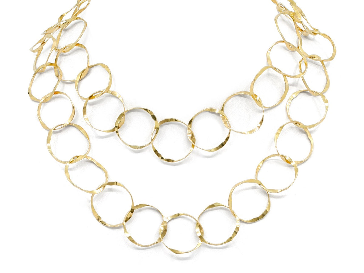 Hand hammered 18K yellow gold link necklace
