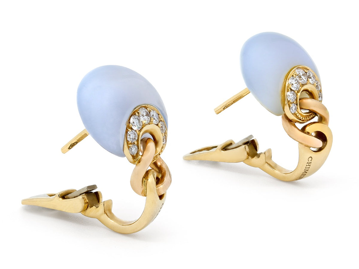 Pale blue chalcedony disc earrings in 18K yellow gold