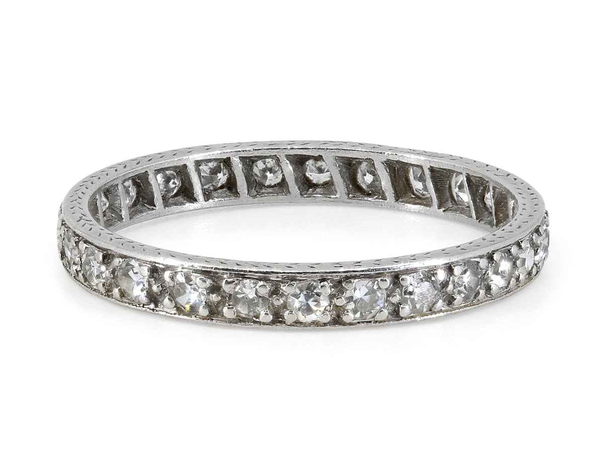 Platinum eternity band with 25 single cut diamonds