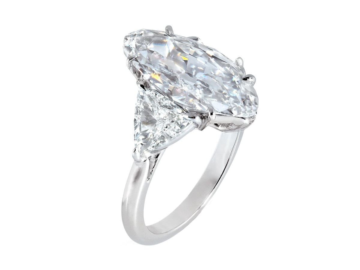 Platinum marquise diamond ring with trillion shoulders