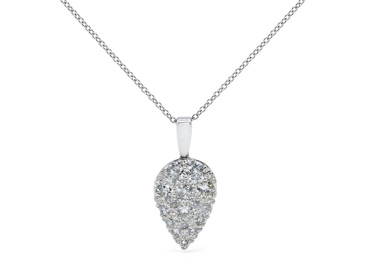 Platinum teardrop diamond pendant on fine chain
