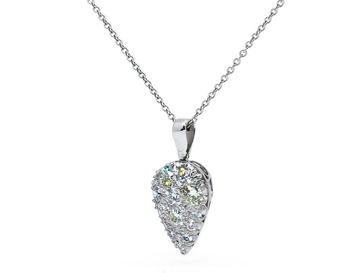 Platinum teardrop diamond pendant on fine link chain