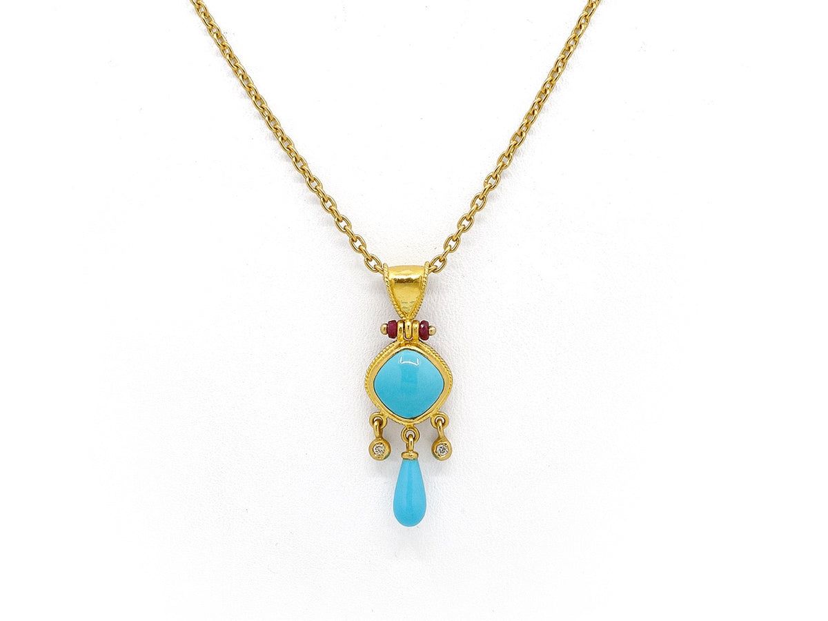 Turquoise teardrop pendant necklace in 23K gold