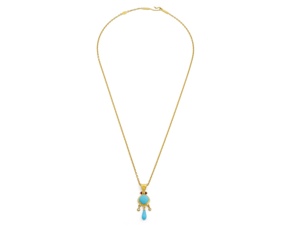 23K gold necklace with turquoise pendant and diamonds