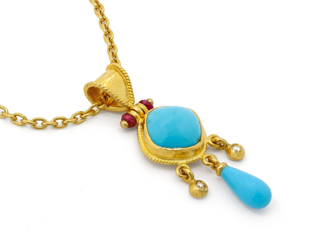 Turquoise pendant in 23K gold with teardrop drop
