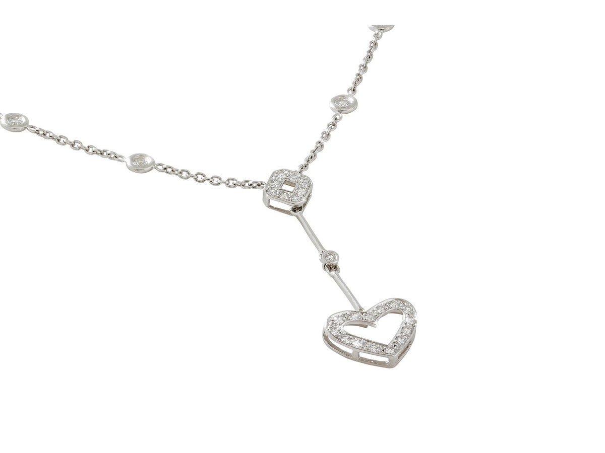 Platinum diamond heart necklace with square link