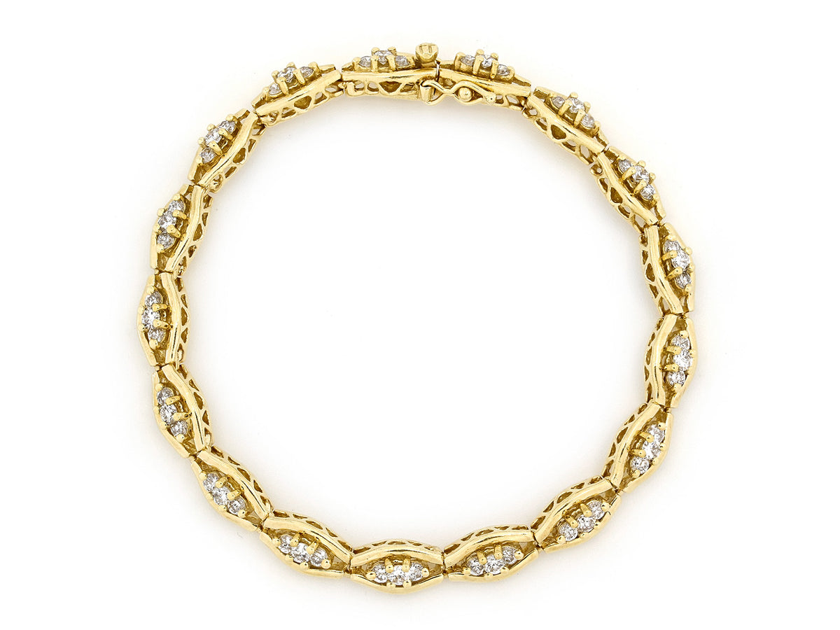 18K gold diamond bracelet with open navette links