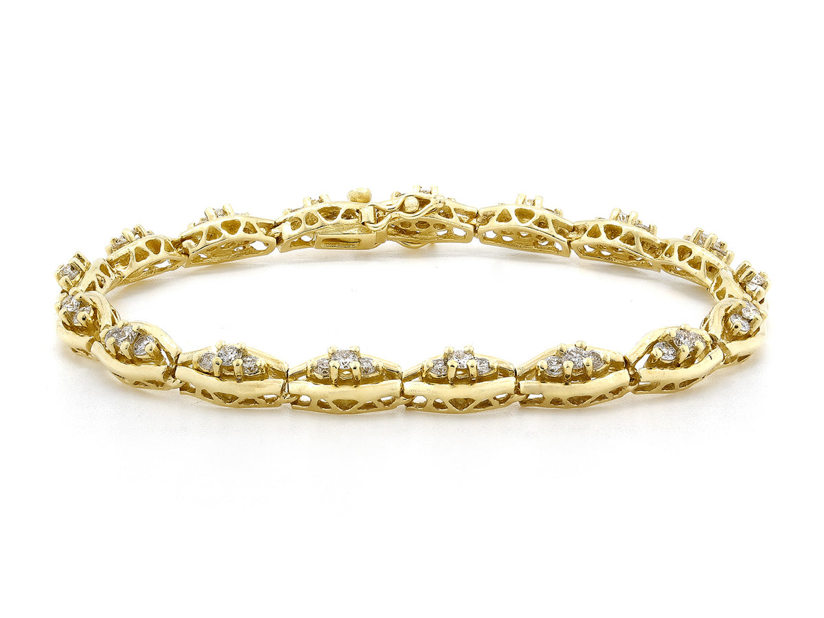 18K gold diamond bracelet with open navette links