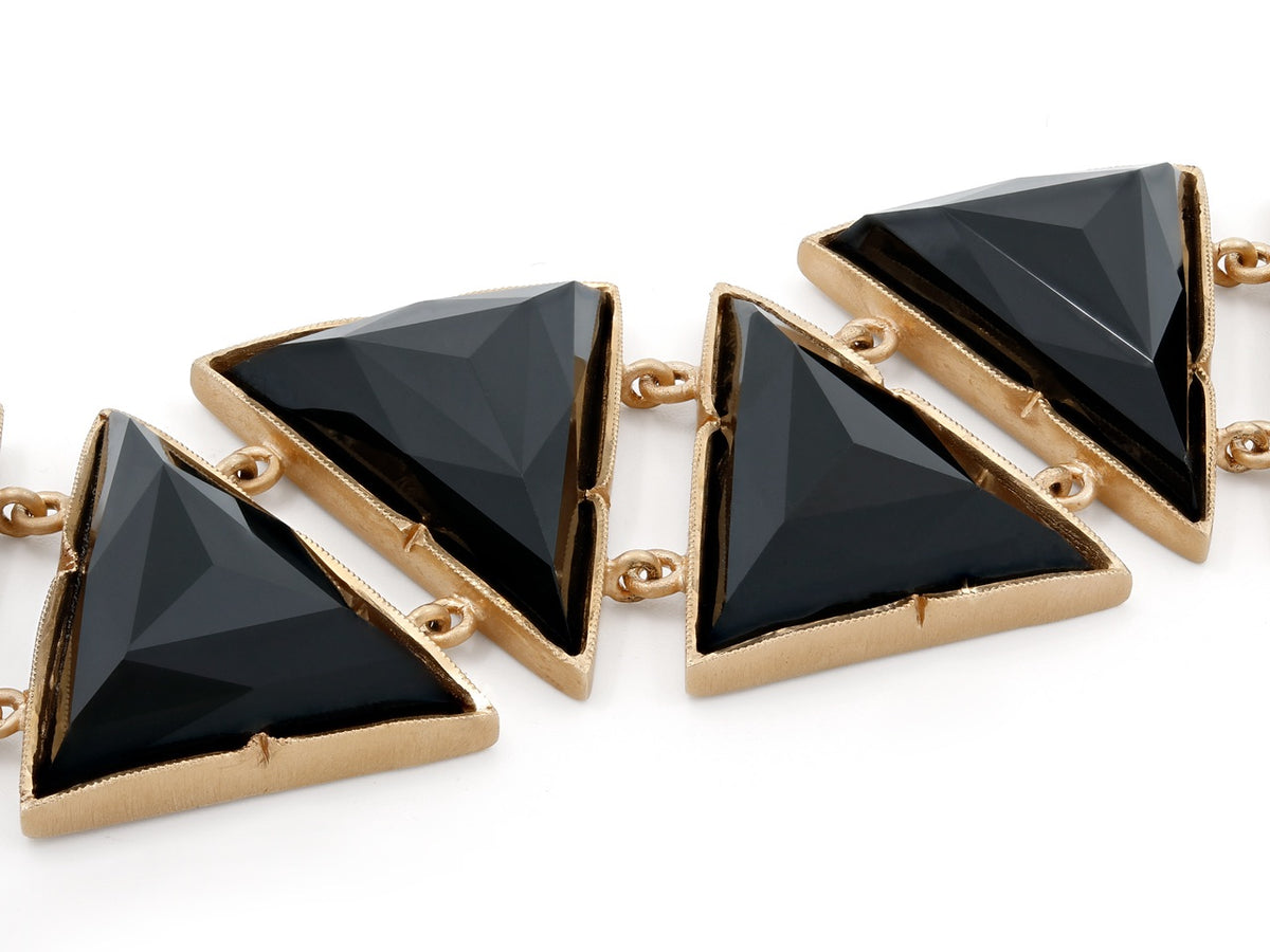 Triangular black onyx bracelet links in rose gold